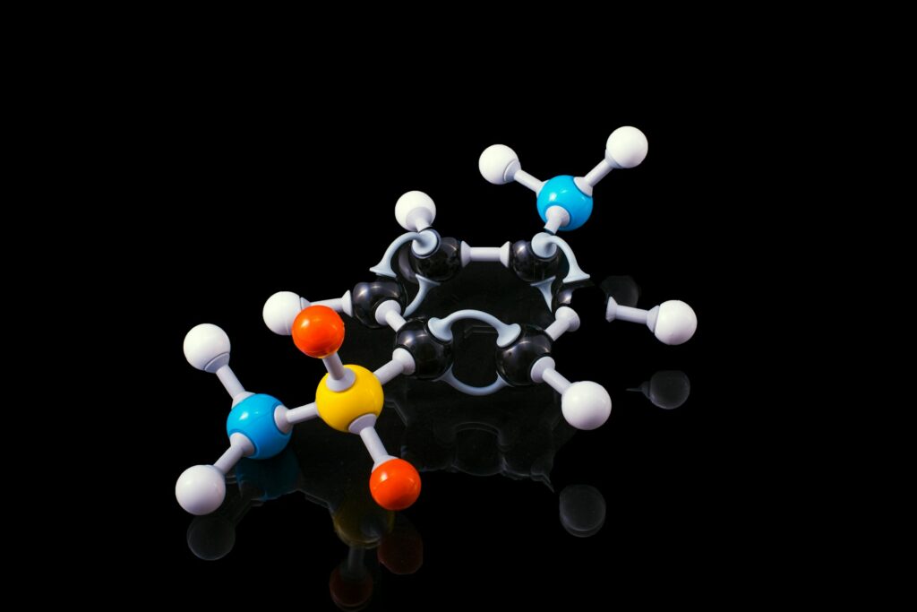 A picture of a 3D model of a molecule with a black background