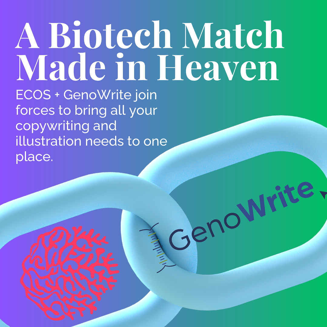 An announcement image prepared by Melissa Pappas highlighting the parntership between ECOS and GenoWrite