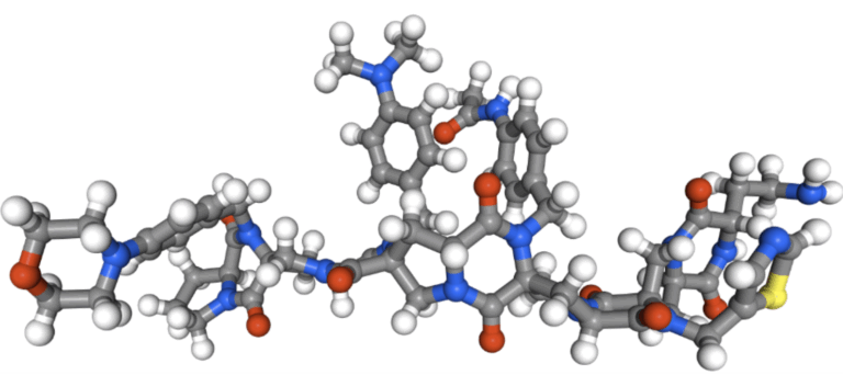 The chemical structure of a Spiroligomer, a new class of molecule by Thirdlaw Molecular.