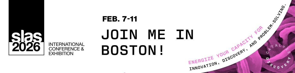 A banner promoting SLAS 2026 in Boston from February 7 to 11