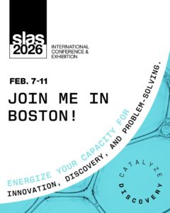 A banner inviting people to join GenoWrite in Boston for SLAS 2026 from February 7-11
