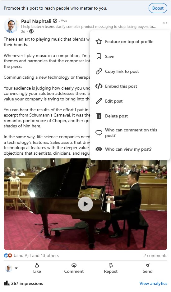 Example image of a LinkedIn post from the view of a LinkedIn user